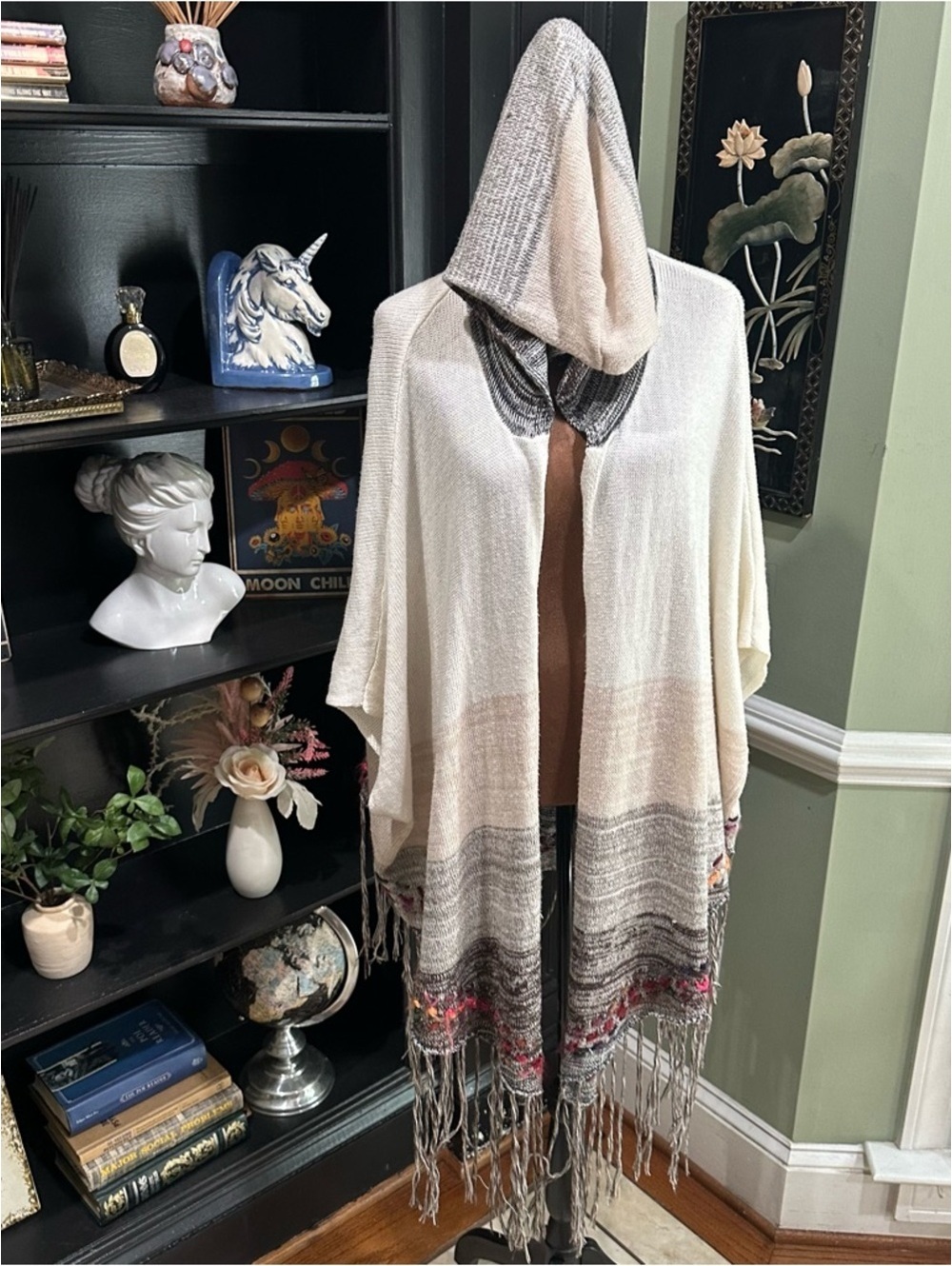 Anthropologie Nick & Mo Hooded Boho Fringe Cardigan – Size L/XL